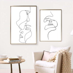 Minimalist Figure Art Lovers Line Art Wall Art Modern Black & White Pictures For Bedroom Living Room