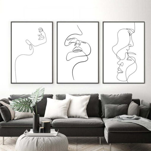 Minimalist Figure Art Lovers Line Art Wall Art Modern Black & White Pictures For Bedroom Living Room