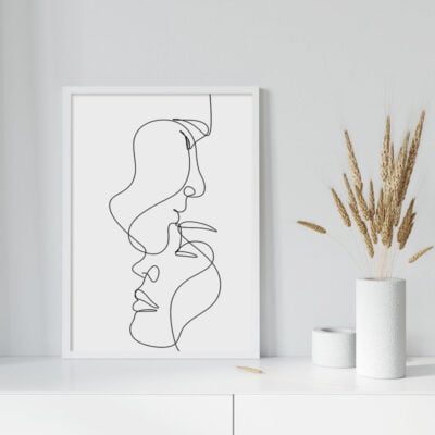 Minimalist Figure Art Lovers Line Art Wall Art Modern Black & White Pictures For Bedroom Living Room