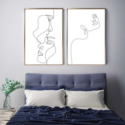 Minimalist Figure Art Lovers Line Art Wall Art Modern Black & White Pictures For Bedroom Living Room