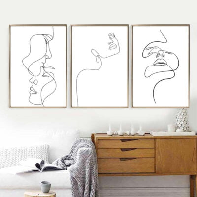 Minimalist Figure Art Lovers Line Art Wall Art Modern Black & White Pictures For Bedroom Living Room