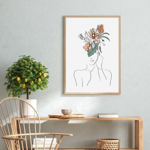 Minimalist Floral Figure Art Bohemian Wall Art Abstract Pictures For Boho Living Room Bedroom Decor