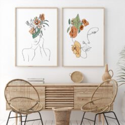 Minimalist Floral Figure Art Bohemian Wall Art Abstract Pictures For Boho Living Room Bedroom Decor