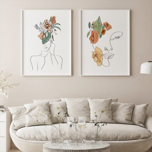 Minimalist Floral Figure Art Bohemian Wall Art Abstract Pictures For Boho Living Room Bedroom Decor