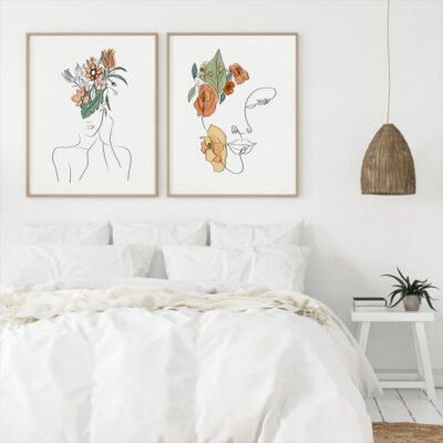 Minimalist Floral Figure Art Bohemian Wall Art Abstract Pictures For Boho Living Room Bedroom Decor