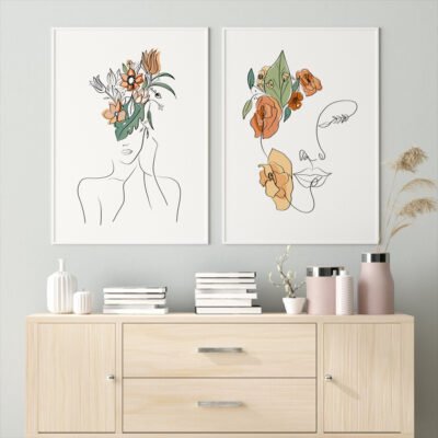 Minimalist Floral Figure Art Bohemian Wall Art Abstract Pictures For Boho Living Room Bedroom Decor