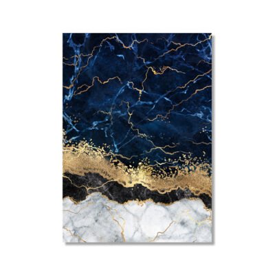 Modern Abstract Aqua Blue Golden Marble Print Wall Decor Pictures For Luxury Living Room