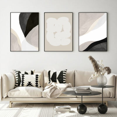 Modern Abstract Black Beige Minimalist Wall Art Pictures For Contemporary Interiors