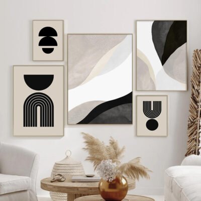 Modern Abstract Black Beige Minimalist Wall Art Pictures For Contemporary Interiors 2023