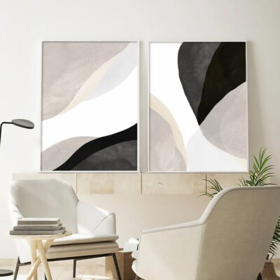 Modern Abstract Black Beige Minimalist Wall Art Pictures For Contemporary Interiors