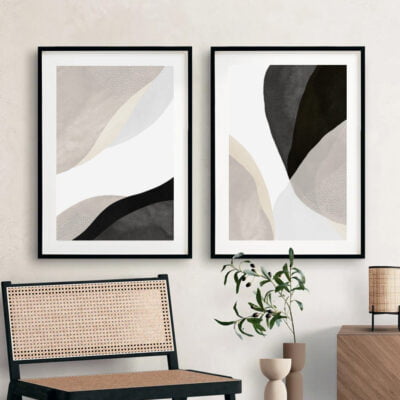 Modern Abstract Black Beige Minimalist Wall Art Pictures For Contemporary Interiors