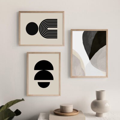 Modern Abstract Black Beige Minimalist Wall Art Pictures For Contemporary Interiors