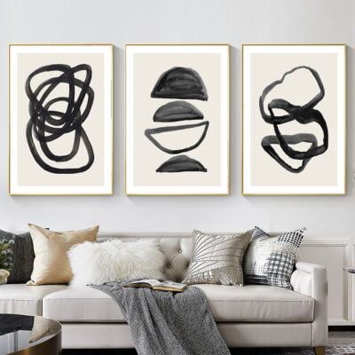 Modern Abstract Black Ink Minimalist Wall Art Pictures For Living Room Home Office Interior Decor