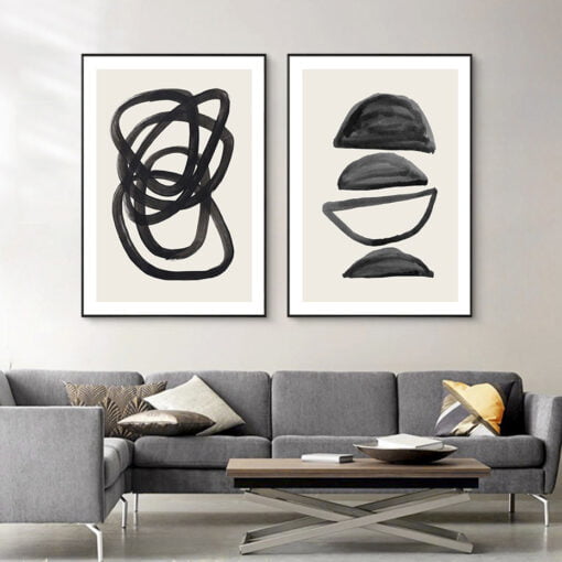 Modern Abstract Black Ink Minimalist Wall Art Pictures For Living Room Home Office Interior Decor