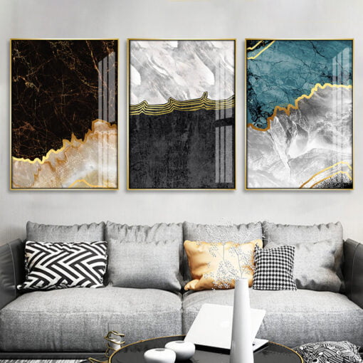 Modern Abstract Golden Pearl Marble Print Wall Art Pictures For Luxury Living Room Decor