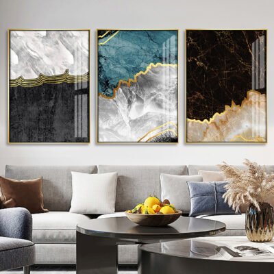 Modern Abstract Golden Pearl Marble Print Wall Art Pictures For Luxury Living Room Decor