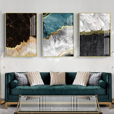 Modern Abstract Golden Pearl Marble Print Wall Art Pictures For Luxury Living Room Decor