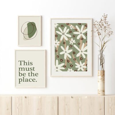 Modern Abstract Green Beige Floral Rainbow Quote Gallery Wall Art Pictures For Living Room Decor