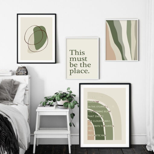 Modern Abstract Green Beige Floral Rainbow Quote Gallery Wall Art Pictures For Living Room Decor