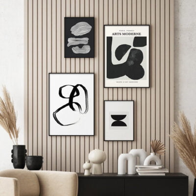 Modern Abstract Minimalist Black Beige Gallery Wall Art Pictures For Contemporary Living Room