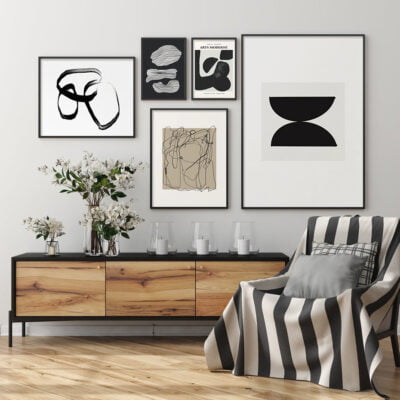 Modern Abstract Minimalist Black Beige Gallery Wall Art Pictures For Contemporary Living Room