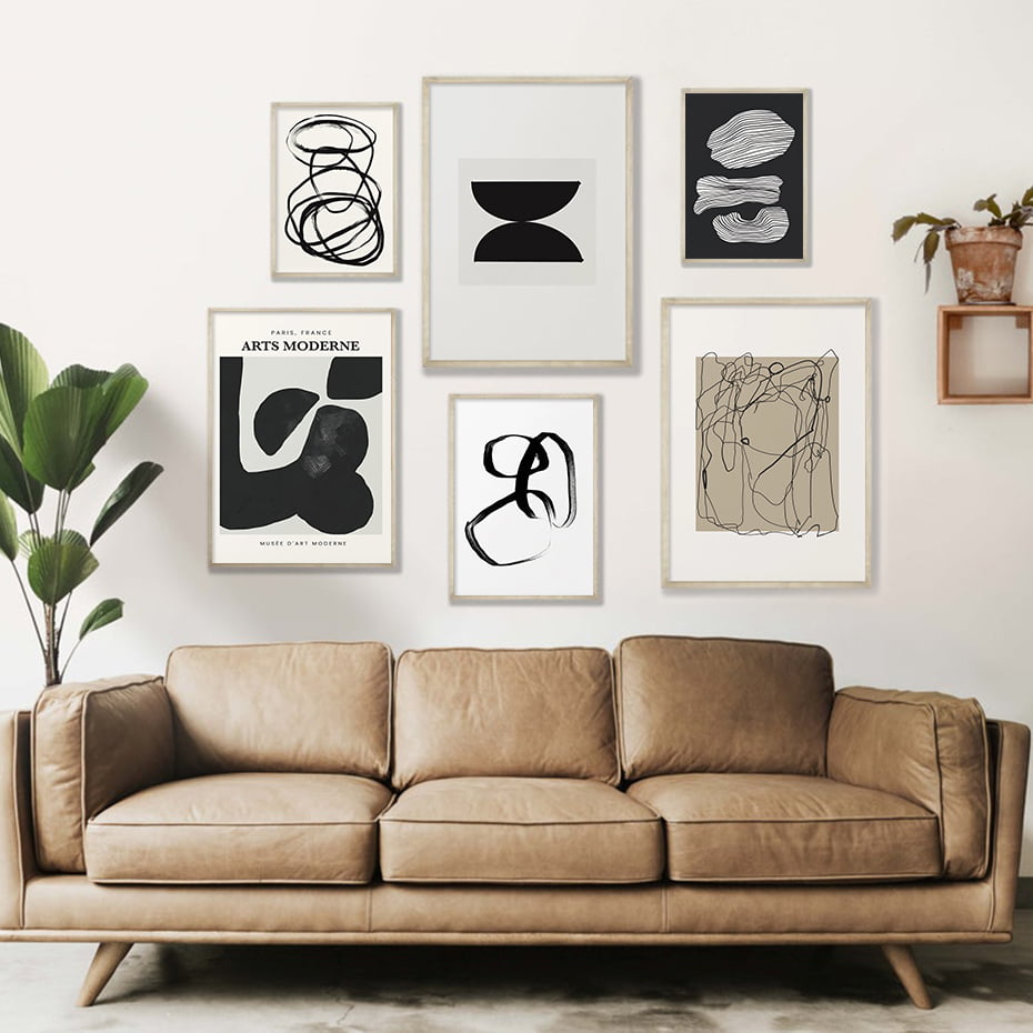 Modern Abstract Minimalist Black Beige Gallery Wall Art Pictures For Contemporary Living Room