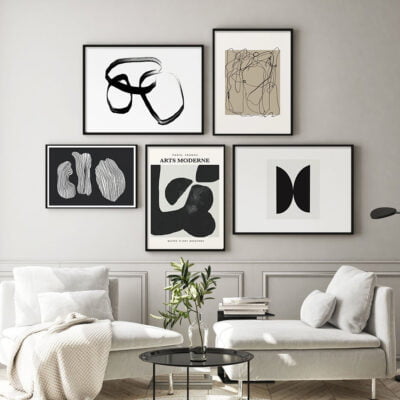 Modern Abstract Minimalist Black Beige Gallery Wall Art Pictures For Contemporary Living Room