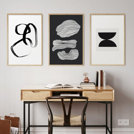 Modern Abstract Minimalist Black Beige Gallery Wall Art Pictures For Contemporary Living Room