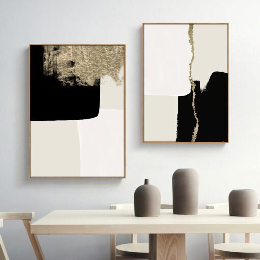 Modern Abstract Minimalist Black Beige Gold Wall Art Pictures For Luxury Living Room Home Decor