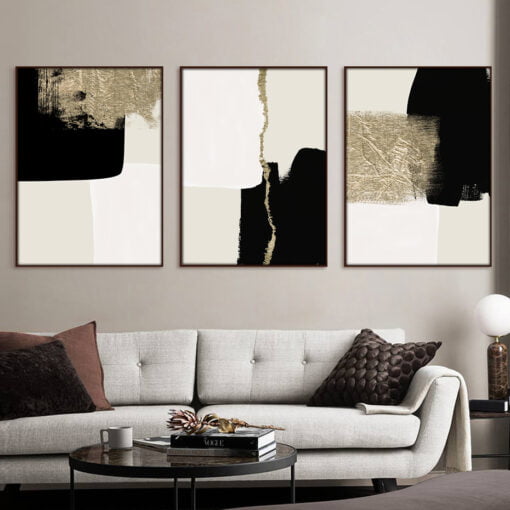 Modern Abstract Minimalist Black Beige Gold Wall Art Pictures For Luxury Living Room Home Decor