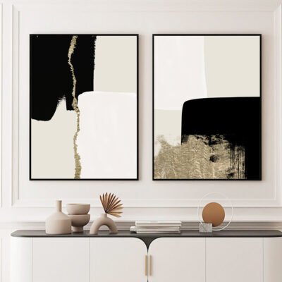 Modern Abstract Minimalist Black Beige Gold Wall Art Pictures For Luxury Living Room Home Decor