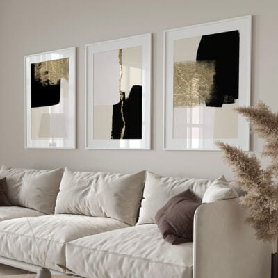 Modern Abstract Minimalist Black Beige Gold Wall Art Pictures For Luxury Living Room Home Decor