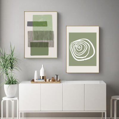Modern Abstract Minimalist Gray Green Gallery Wall Art Pictures For Living Room Home Office Decor