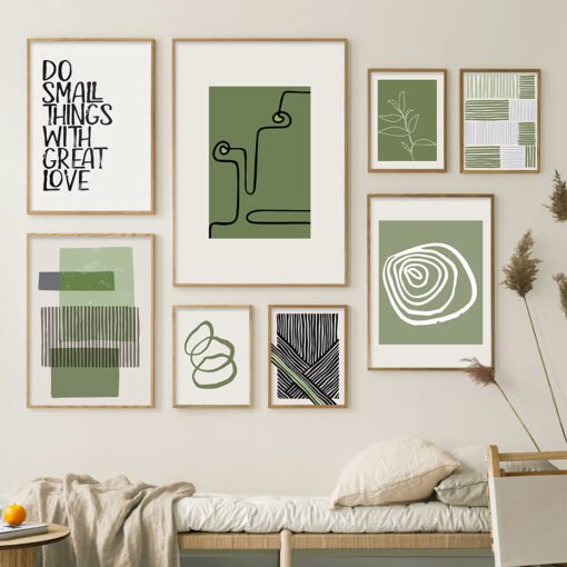 Modern Abstract Minimalist Gray Green Gallery Wall Art Pictures For Living Room Home Office Decor