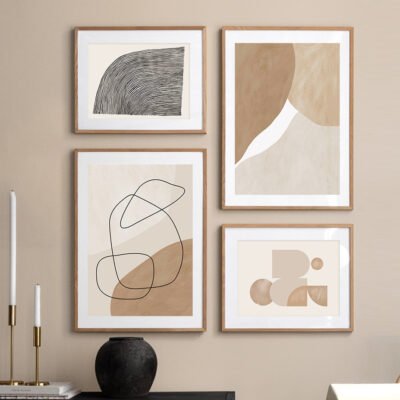 Modern Abstract Minimalist Shades Of Beige Gallery Wall Art Pictures For Contemporary Living Room