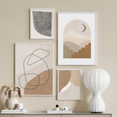 Modern Abstract Minimalist Shades Of Beige Gallery Wall Art Pictures For Contemporary Living Room