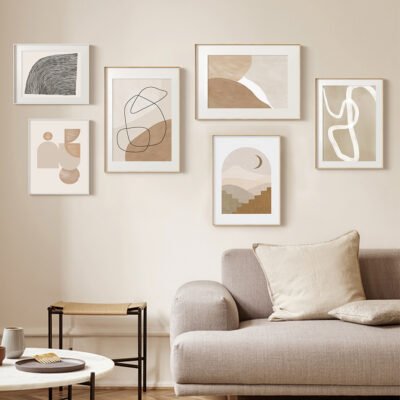 Modern Abstract Minimalist Shades Of Beige Gallery Wall Art Pictures For Contemporary Living Room