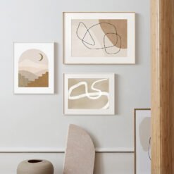 Modern Abstract Minimalist Shades Of Beige Gallery Wall Art Pictures For Contemporary Living Room