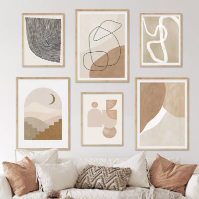 Modern Abstract Minimalist Shades Of Beige Gallery Wall Art Pictures For Contemporary Living Room