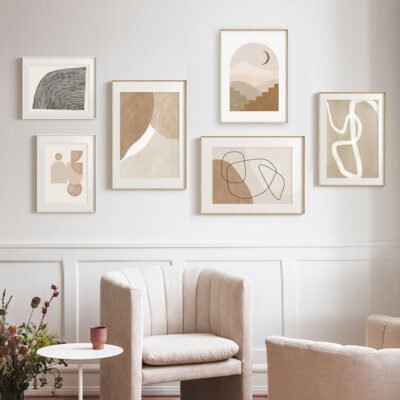 Modern Abstract Minimalist Shades Of Beige Gallery Wall Art Pictures For Contemporary Living Room