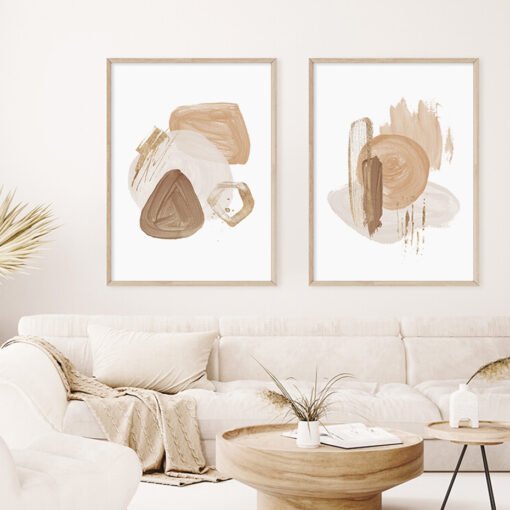 Modern Abstract Oil Brush Blush Beige Brown Wall Art Fine Art Canvas Prints For Living Room Decor