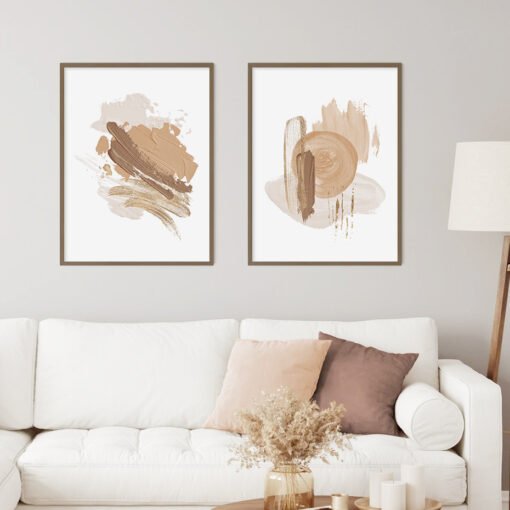 Modern Abstract Oil Brush Blush Beige Brown Wall Art Fine Art Canvas Prints For Living Room Decor