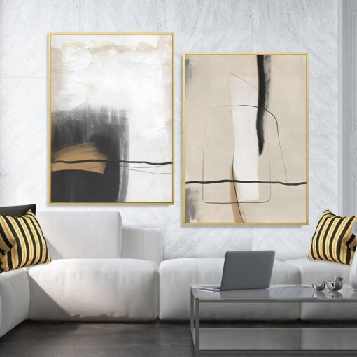 Modern Abstract Sepia Brush Stroke Wall Art Fine Art Canvas Prints For Contemporary Home Office