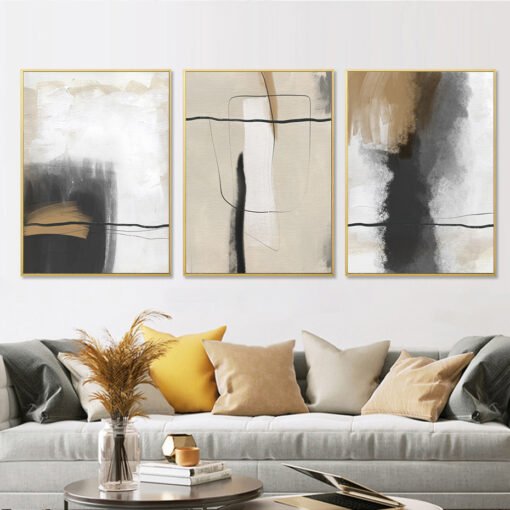 Modern Abstract Sepia Brush Stroke Wall Art Fine Art Canvas Prints For Contemporary Home Office