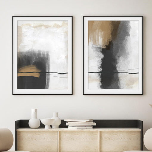 Modern Abstract Sepia Brush Stroke Wall Art Fine Art Canvas Prints For Contemporary Home Office