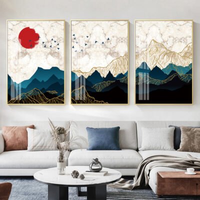 Modern Abstract Sunrise Mountain Landscape Auspicious Pictures For Modern Apartment Decoration