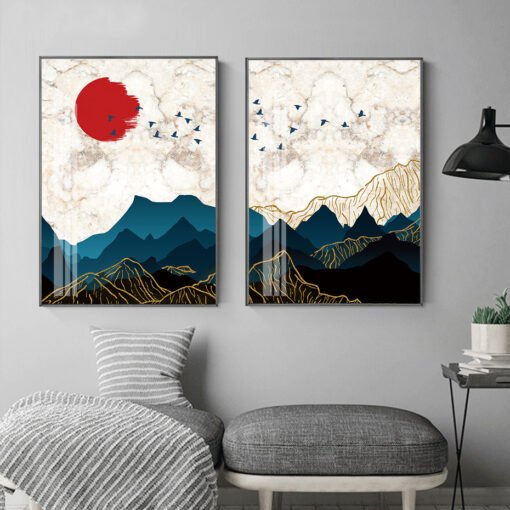 Modern Abstract Sunrise Mountain Landscape Auspicious Pictures For Modern Apartment Decoration