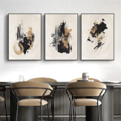 Modern Abstract Thick Brush Matte Black Golden Wall Art Pictures For Luxury Living Room