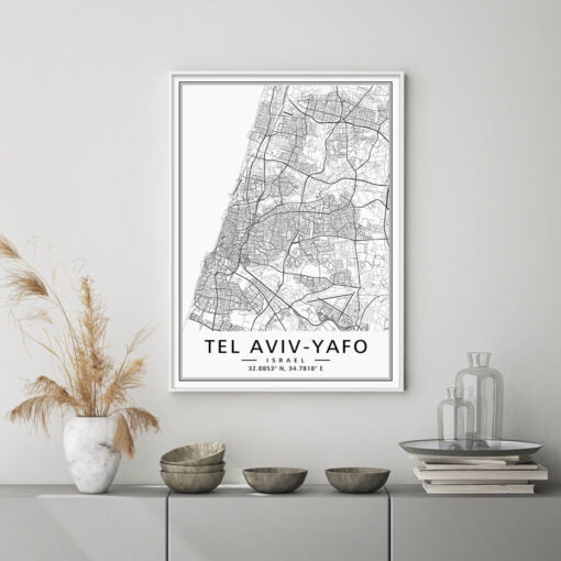 Modern Black White Wall Map Art Israel Tel Aviv City Map Pictures For Home Office Decor