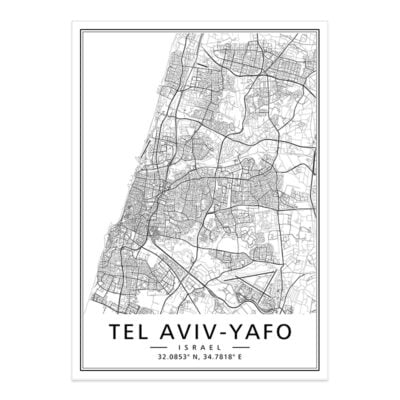 Modern Black White Wall Map Art Israel Tel Aviv City Map Pictures For Home Office Decor